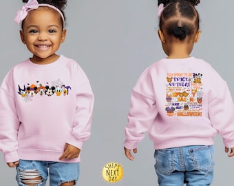 Camiseta infantil "Háblame de forma espeluznante" (delantera y trasera), camiseta de Halloween de Mickey y sus amigos para niños pequeños, sudadera espeluznante de Disney para niños pequeños o jóvenes.