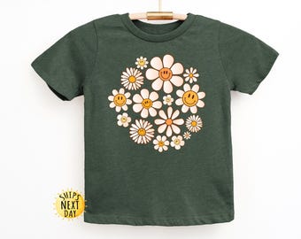 Retro Happy Flowers Kids Shirt, Happy Daisy Toddler Shirt, Retro Natural Infant, Toddler Sweatshirt, Youth Sweatshirt, Retro Flowers Shirt