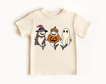 Spooky Shark Halloween Shirt, Retro Pumpkin Witch Ghost Comfort Colors Tshirt, Funny Ocean Animal Lover Gift