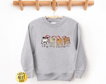 Christmas Cow Kids Sweatshirt, Santa Cows, Western Xmas Gift