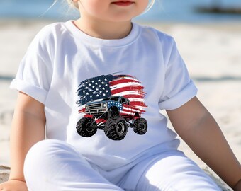 Boys 4th Of July Shirt, Monster Truck Shirt, July 4th Shirt, Kids Truck Shirt, Patriotic Kids Shirt, July Truck Shirt, Kids Flag Shirt,