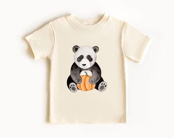 Panda and Pumpkin Halloween Toddler Shirt, Fall Kids Tee