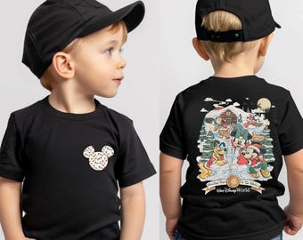 Retro Christmas Merriest Place in The World Front and Back Kids Shirt, Mickey and Minnie Santa Claus Toddler,Xmas Kids Gift,Youth Sweatshirt