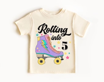 Roller Skate Birthday Shirt, Custom Rolling Into Birthday T-Shirt, Personalized Birthday Gift, Roller Skate Party, Girls Birthday Gift Tees