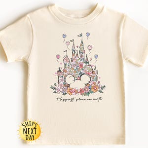 Happiest Place on Earth Toddler Shirt, Magic Kingdom Kids Shirt, Magical World Shirt,Disney Castle Floral Shirt, Toddler or Youth Sweatshirt