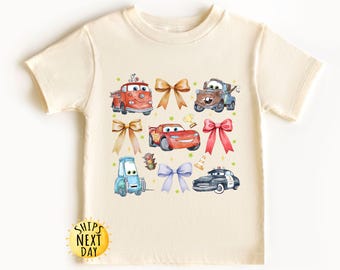 Retro Car Coquette Magical Bows Kids Shirt, Cartoon Kids Shirt, Pixar Car Friends For Kids Shirt, Family Vacation, Piston Cup Shirt