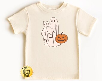 Cat Ghost Halloween Toddler Shirt, Retro Spooky Season Tee