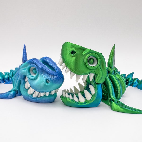 Jawsome Fidget Fun: Multicolored 3D Printed Shark Fidget Toy in Multiple Sizes