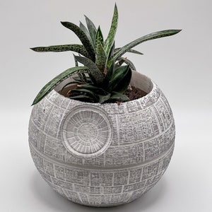 Hand-Painted Death Star Planter - Unique Sci-Fi Decor for Star Wars Fans - Lightweight and Durable Planter for Succulents and Small Plants