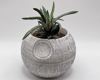 Hand-Painted Death Star Planter - Unique Sci-Fi Decor for Star Wars Fans - Lightweight and Durable Planter for Succulents and Small Plants