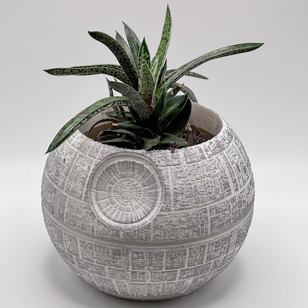 Hand-Painted Death Star Planter - Unique Sci-Fi Decor for Star Wars Fans - Lightweight and Durable Planter for Succulents and Small Plants