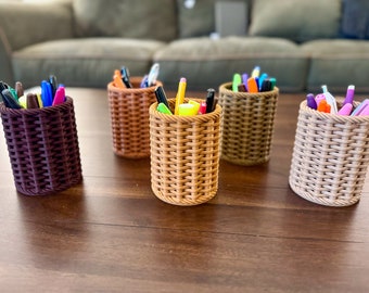 Nature Inspired 3D Printed Wood Weave Pencil Holder – Choose Your Style!