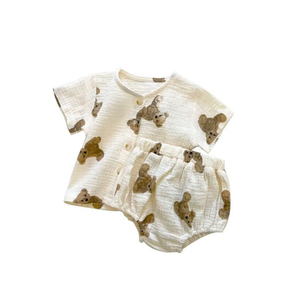 Teddy bear short and T-shirt set | unisex matching set | summer clothing | baby boy | baby girl | toddler clothing