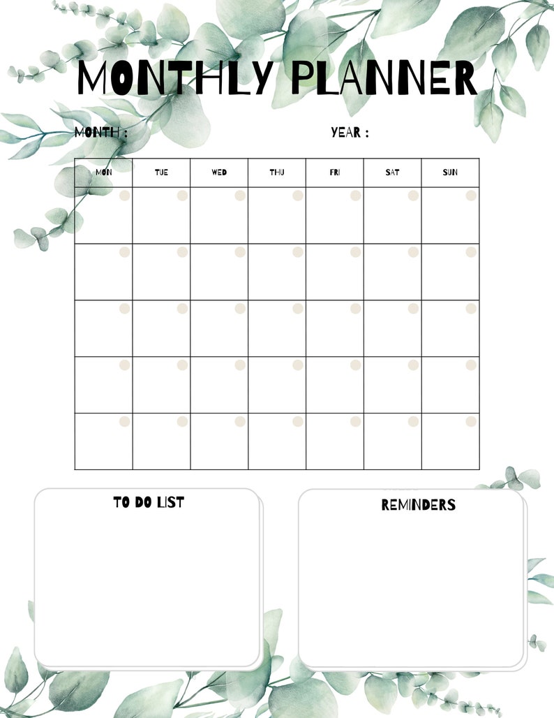 Editable and Printable Monthly Calendar Teacher Calendar Etsy
