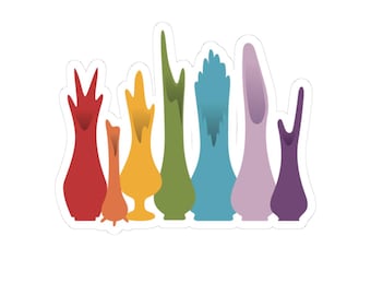 Pegatinas troqueladas para jarrones colgantes, vidrio moderno de mediados de siglo, regalo perfecto para coleccionistas de vidrio de LE Smith y Viking.