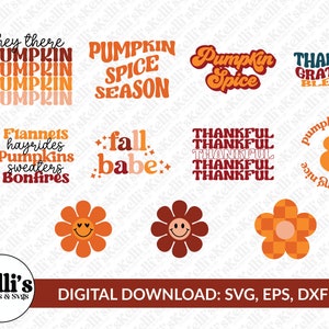 Retro Fall SVG Bundle, Hello Fall SVG, Fall Vibes Png, Retro Smiley Face, Thanksgiving Sublimation Designs, Digital Download