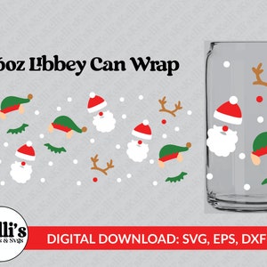 Christmas Characters  Libbey Glass Can Wrap - Digital Download SVG Files For Cricut - Christmas Wrap Template - 16oz Libbey Can Template