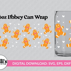 Lebkuchenmann Kekse Libbey Glas Dose Wrap - Digital Download SVG Dateien für Cricut - Weihnachts wrap Template - 16oz Libbey Can Template
