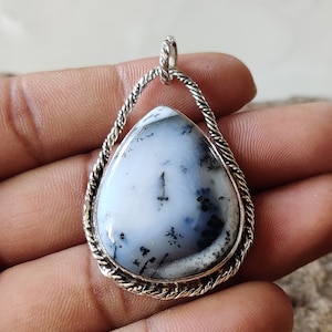 Dendritic Agate Opal Pendant - Dendrite Opal Teardrop Silver - Dendritic Agate Lovely Pendent-Black and White -925 Sterling Silver *********