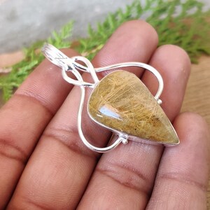 Golden Rutile Pendant, Handmade Pendant for Her, 925 Sterling Silver, Teardrop Rutilated Quartz Pendant, Gift for Sister, Birthday Gift image 6