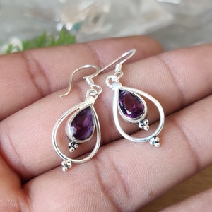Natural Amethyst Earrings-Handmade Silver Earrings-925 Sterling Silver-Designer Amethyst Earrings-December Birthstone-Dangle Drop Earrings**
