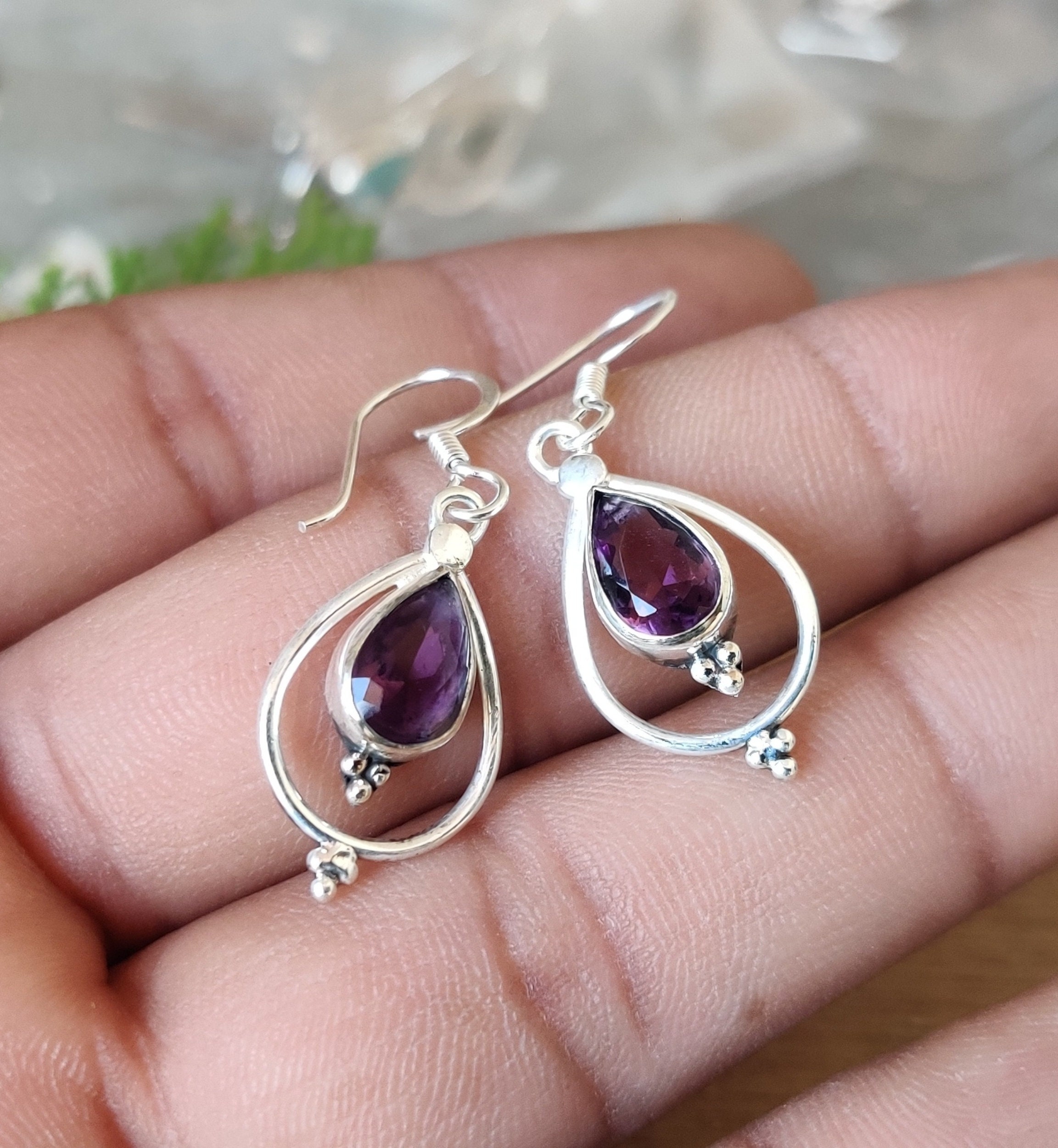 Natural Amethyst Earrings-handmade Silver Earrings-925