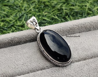 Oval Black Onyx Pendent 925 Sterling Silver Pendant, Women's Jewelry