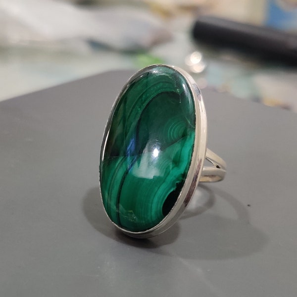 Natural Malachite Ring, Gemstone Ring, Daily Wear Ring, 925 Silver Ring, Malachite Ring, Ring For Women, Big Stone Ring ,Gift For Women ****