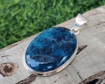 Apatite Pendant, 925 Sterling Silver Pendant, Blue Apatite, Round Gemstone Pendant for Gift, Handmade Silver Pendant, Silver Pendant,