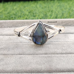 Labradorite Bangle, 925 Sterling Silver, Silver Bangle, Gemstone Bangle, Adjustable Bangle, Boho Bangle, Ladies Bangle, Beautiful Bangle.