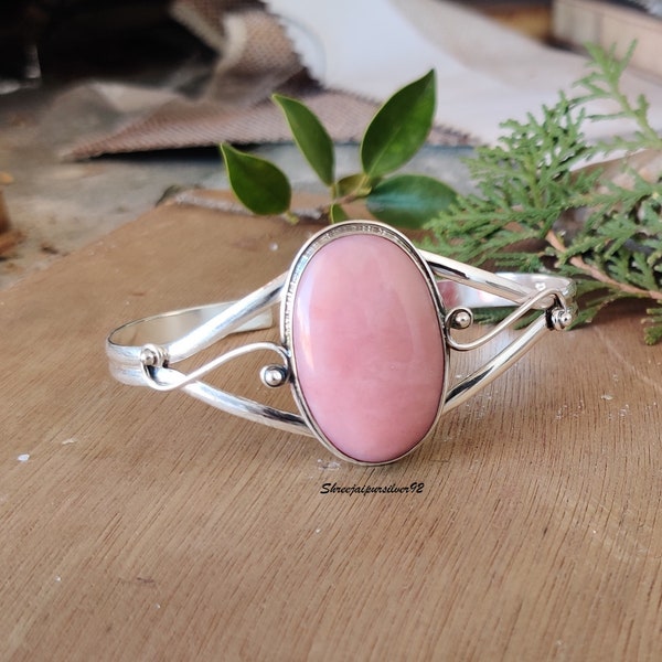 Pink Opal Bangle, Handmade Bangle, Pink Opal Jewelry, Gemstone Bangle, 925 Silver Sterling Bangle, Opal Bangle, Silver Bangle, Opal Jewelry