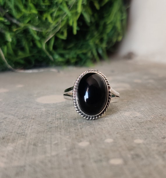 Natural Black Onyx Ring-handmade Silver Ring-925 Sterling