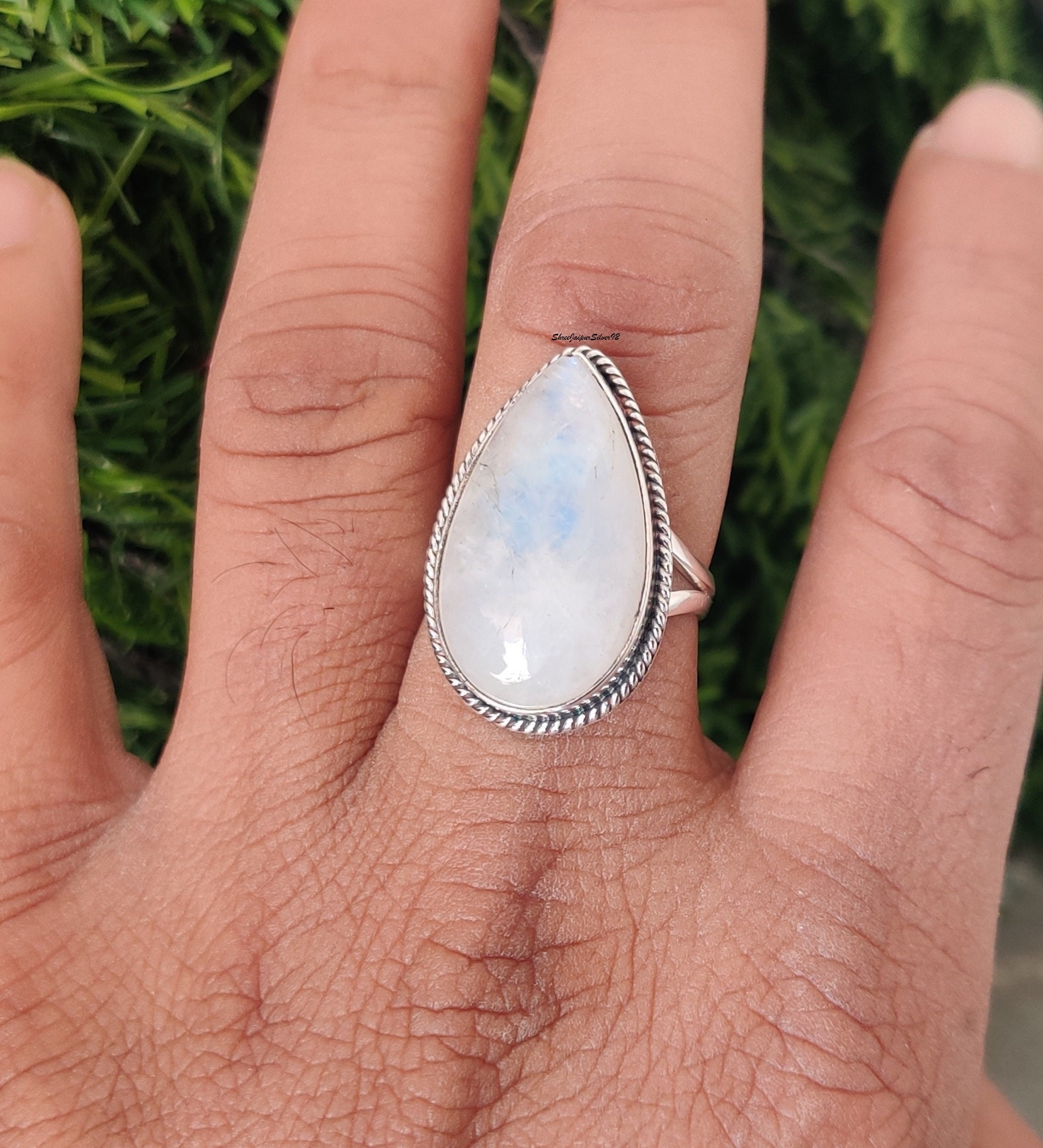 Rainbow Moonstone Ring Marquise Shape Sterling Silver Plain Band Rainbow Moonstone Ring Marquise Shape Sterling Silver Plain Band