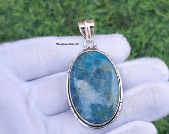 Apatite & Blue Jade Jewelry, 925 Sterling Silver Pendant, Dainty Item