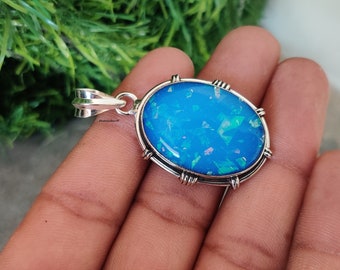 Australian Opal Gemstone Necklace 925 Sterling Silver Designer Pendant