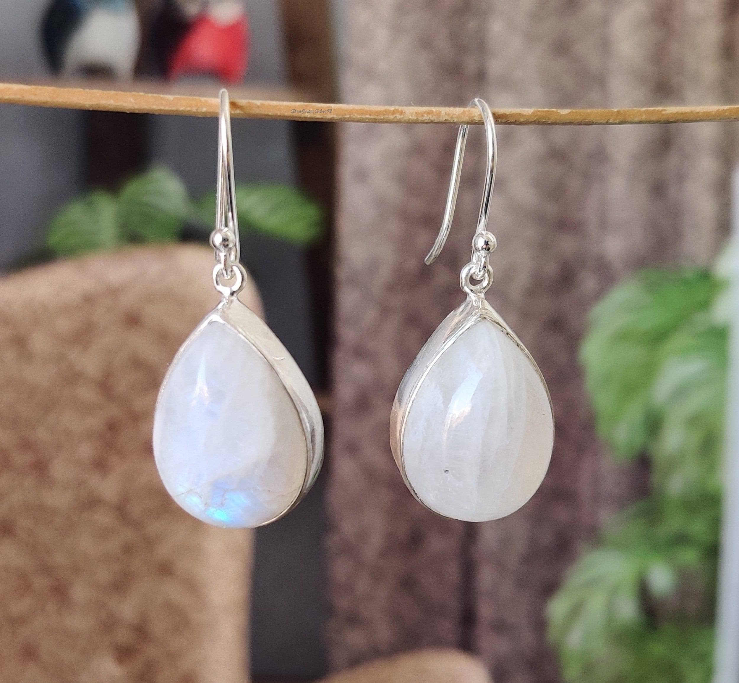 Rainbow Moonstone Silver Earrings | 925 Sterling Solid Silver Smooth Pear Jewelry Sat For Bridal | Handmade Women Wedding Earring Gift Idea