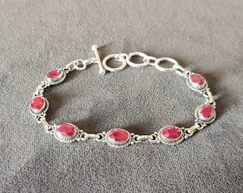 Natural Ruby Gemstone Bracelet 925 Sterling Silver Unique Style Jewelry