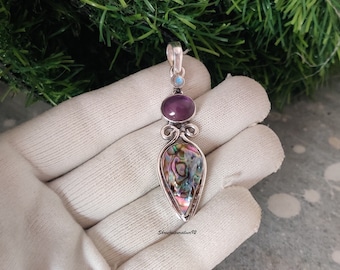 Natural Abalone Shell Pendant / 925 Silver Pendant / Silver Abalone Pendant / beach jewelry Pendant / Abalone Shell Necklace Pendant