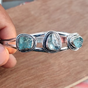 Raw Aquamarine Bangle, Women Bangle, 925 Silver Bangle, Gemstone Bangle, Statement Bangle, Aquamarine Bangle, Adjustable Jewelry,Boho Bangle