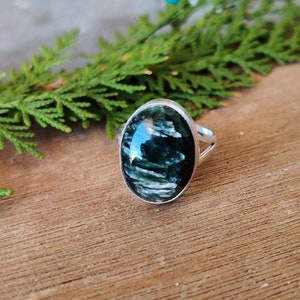 Natural Seraphinite Ring, Oval Ring, Handmade Ring, 925 Sterling Silver Ring, Dark Green Gemstone Ring, Gift for her, Promise Ring, Gift Her