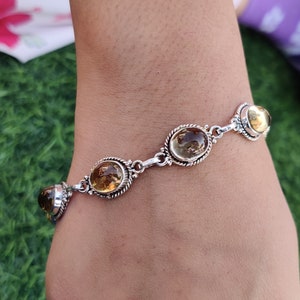 Natural Citrine Bracelet, Handmade Bracelet for Women, 925 Sterling Silver Bracelet, Round Citrine Bracelet-Wedding Jewelry Hand jewelry****