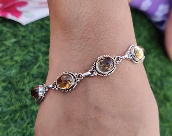 Bracelet en citrine naturelle, bracelet fait main pour femme, bracelet en argent sterling 925, bracelet rond en citrine-bijoux de mariage Bijoux à la main****