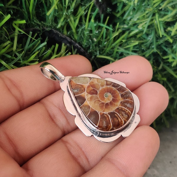 Ammonite Fossil Pendant Gemstone Handmade Pendant 925 Sterling Silver Beautiful Pendant Ammonite Fossil Pendant Gift For Love Ready To Ship