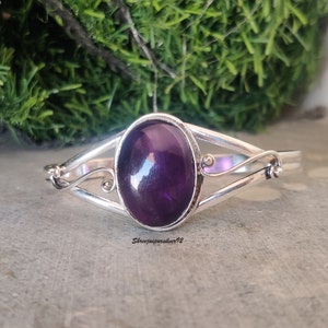 Neueste Amethyst Silber Armreif, 925 Sterling Silber Armreif, Blau Cabochon Armreif, Entzückend, Rustikal, Silber Schmuck, Geburtstagsgeschenk Armreif