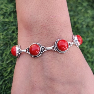 Bracelets de corail rouge, Bracelets de pierres précieuses de corail, Bracelets de créateur, Bracelets réglables, Argent sterling 925, Bijoux en argent, Cadeau pour maman image 6