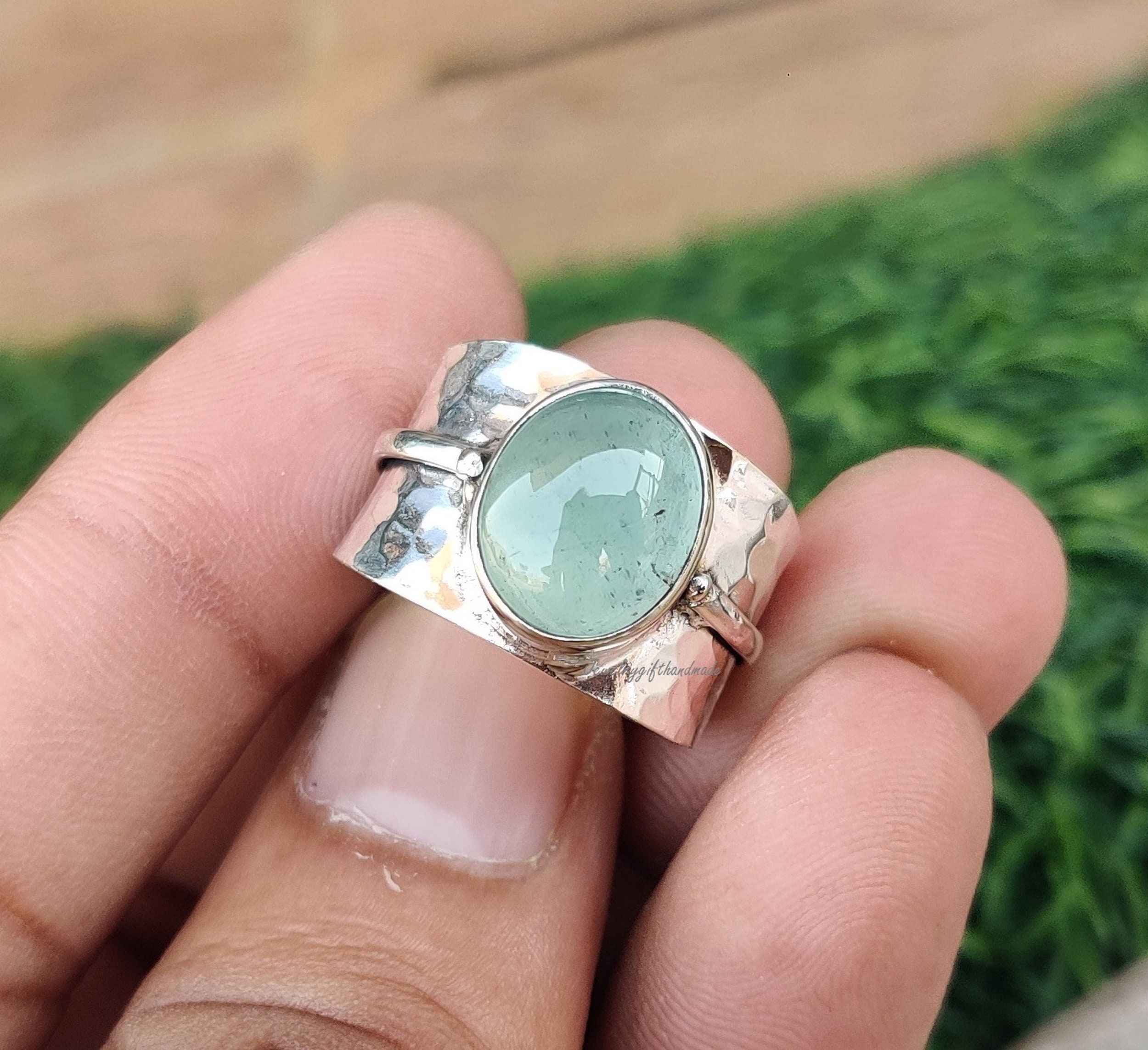 贅沢品 Aquamarine Ring, Silver Band Ring, 925 Sterling Silver アクセサリー