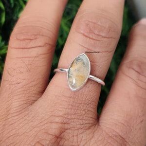 Golden Rutile Ring, 925 Sterling Silver Ring, Natural Rutile Ring, Handmade Ring,  Band ring, Two Tone ring, Unique Ring, Gift For Her