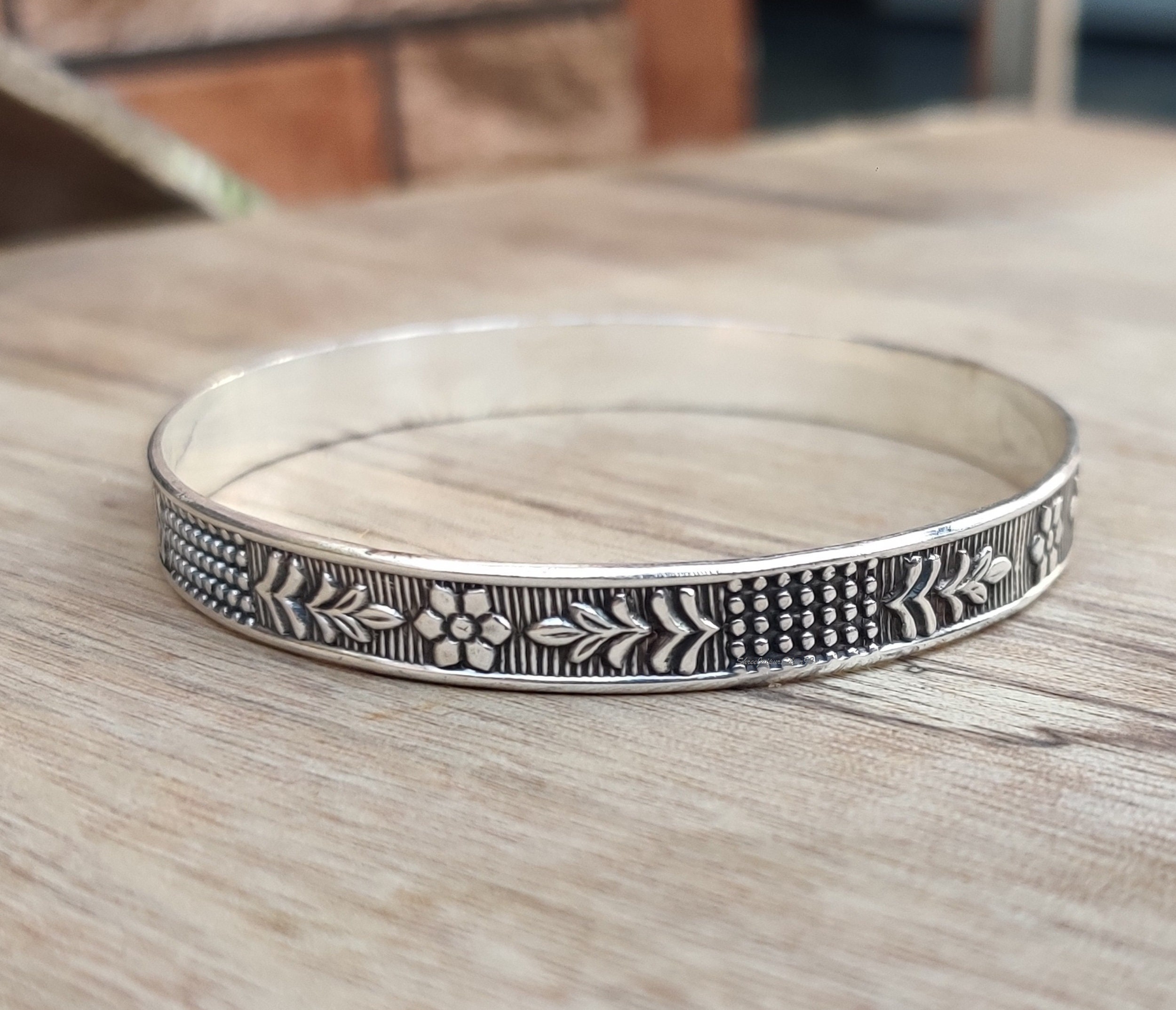 925 Sterling Silver Bangle Indian Floral Design Bangle Unique