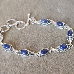 Lapis Lazuli Bracelet, Handmade Bracelet for Women, Solid 925 Sterling Silver, Oval Lapis Bracelet, Anniversary Bracelet, Gemstone Bracelet