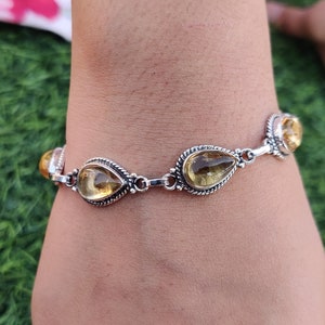 Pear Citrine Gemstone Bracelet 925 Sterling Silver Birthday Gift Jewelry